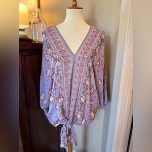 Andrew by Unit Floral V-Neck Tie-Front Blouse